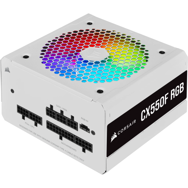 CORSAIR CX Series™ CX550F RGB White — 550 Watt 80 Plus® Bronze Certified Fully Modular RGB White PSU (AU)